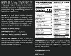 Amazing Muscle Whey Isolate label highlights GMP and third party testing
