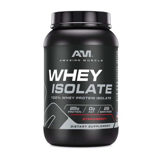 Amazing Muscle Whey Isolate powder jar for post-workout protein boost