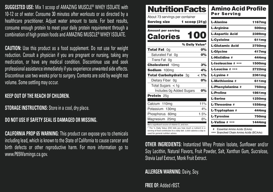 Amazing Muscle product label highlights Non-GMO and gluten-free status.