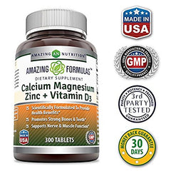 Close-up of Amazing Formulas tablets showing calcium magnesium zinc blend for everyday wellness.