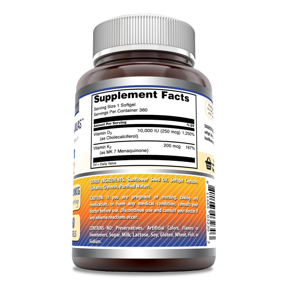 Amazing Formulas D3 K2 capsules closeup highlights high potency