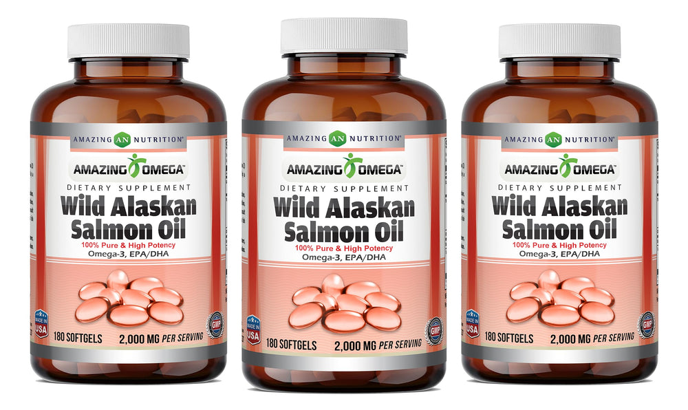 Amazing Nutrition Omega Salmon Oil bottle with 2000 mg per serving for daily omega-3.