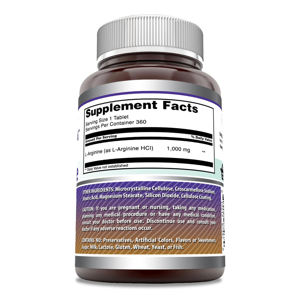 Amazing Nutrition L-Arginine tablet close-up on label showing high-potency 1000 mg per serving.