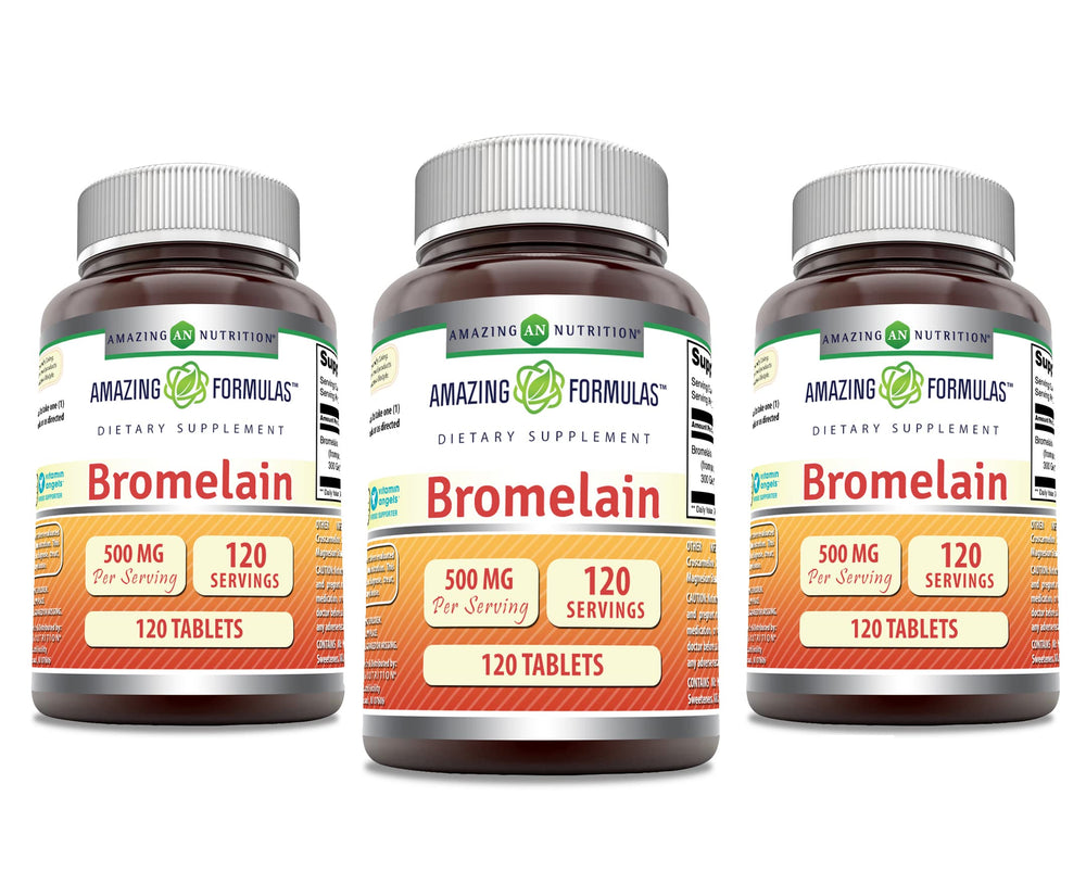 Amazing Nutrition Bromelain 500mg bottle with easy-to-swallow tablets for daily use.