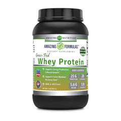 Amazing Nutrition grass-fed whey bottle front highlights a clean protein source for workouts.