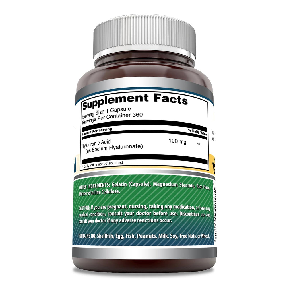 Amazing Nutrition Hyaluronic Acid 100 mg capsules close-up showing convenient one-capsule serving