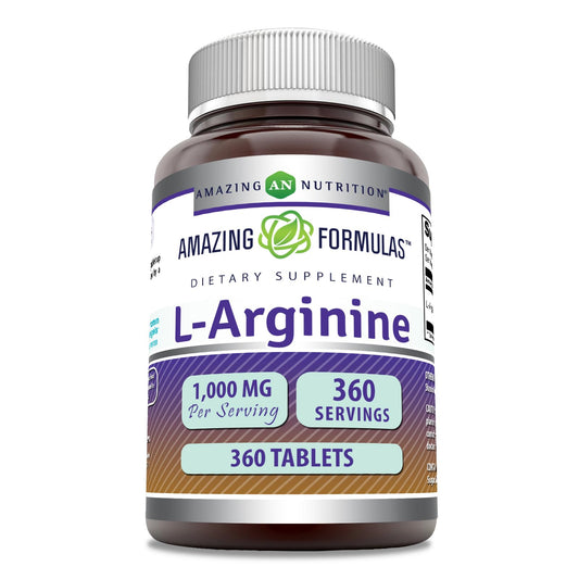 Amazing Nutrition L-Arginine tablet 360-count bottle for daily wellness.