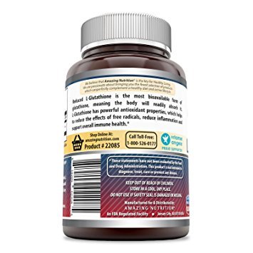 Amazing Nutrition L-Glutathione ingredients panel highlighting 500 mg per serving.