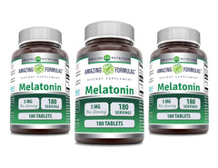 Amazing Nutrition Melatonin 5 mg tablets bottle promotes a calmer nightly routine.