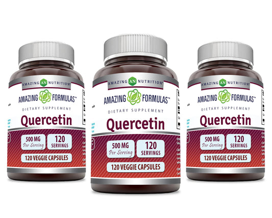 Amazing Nutrition Quercetin 500mg veggie capsules bottle for daily wellness support.