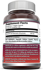 Amazing Nutrition Quercetin 500mg veggie capsules packaging highlights non-GMO and gluten-free formula.