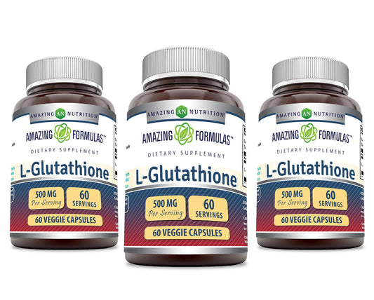 Amazing Nutrition reduced L-Glutathione 500 mg bottle for daily wellness routine.