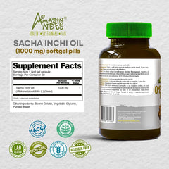 Amazon Andes Sacha Inchi oil softgels capsule close-up—cold-pressed virgin oil for purity.