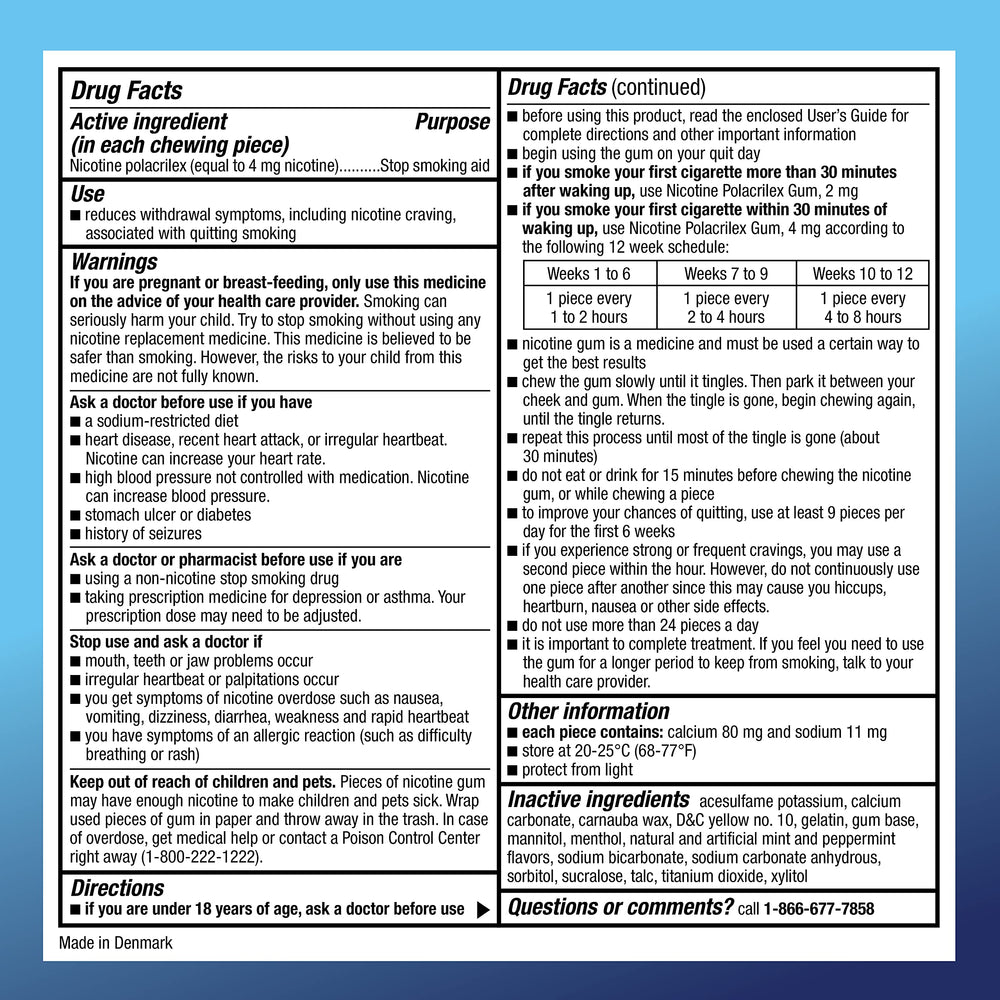 Amazon Basic Care ice mint nicotine gum 4 mg closeup emphasizes flavor and texture.