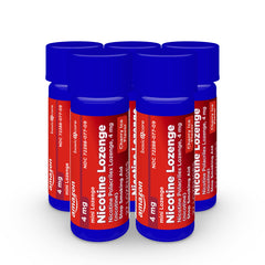 Amazon Basic Care Mini Nicotine Lozenge 4 mg cherry ice pocket friendly packaging.
