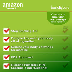 Amazon Basic Care lozenge close-up highlights citrus tablet designed to curb cravings.