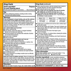 Amazon Basic Care nicotine gum 4 mg cinnamon label close-up with details.