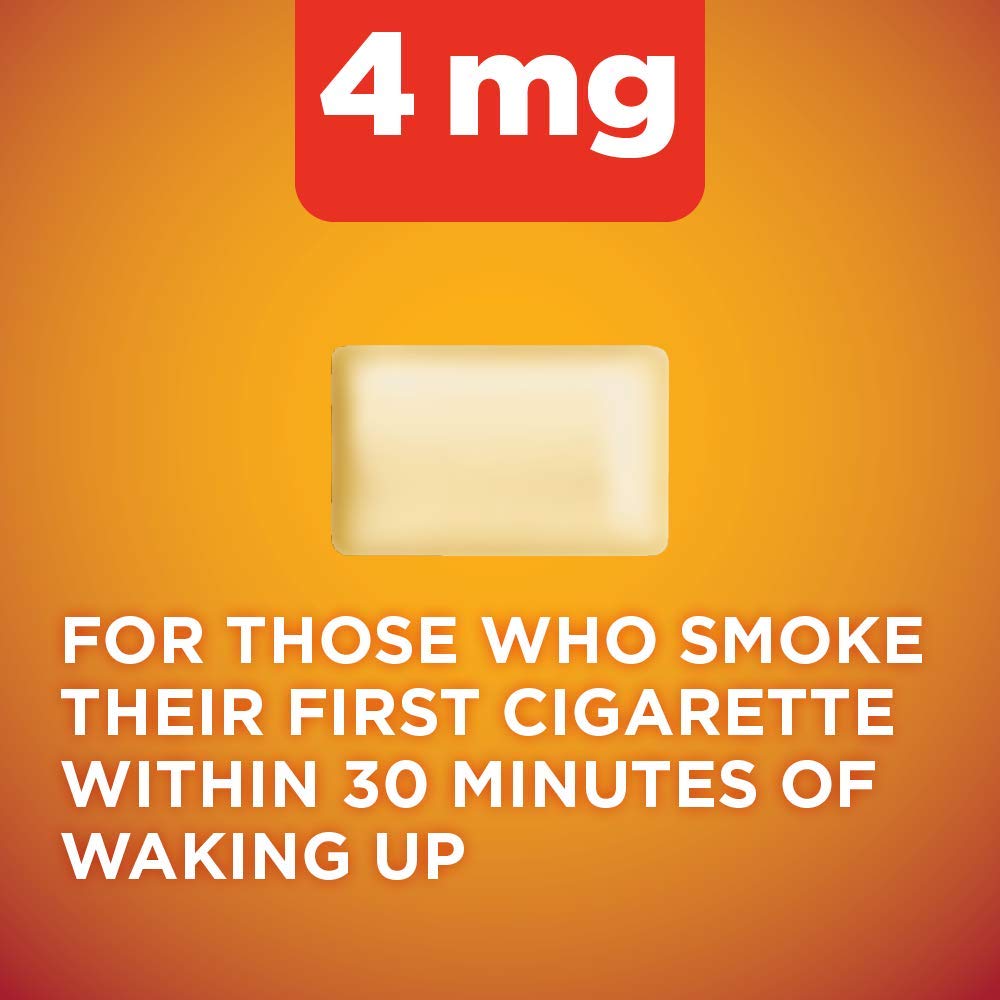 Amazon Basic Care nicotine gum 4 mg cinnamon pack back shows usage directions.