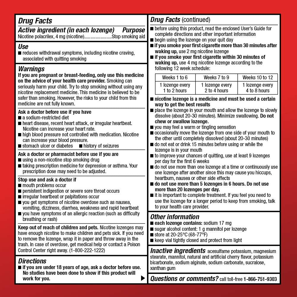 amazon basic care nicotine lozenge 4 mg cherry packaging back with ingredients and directions