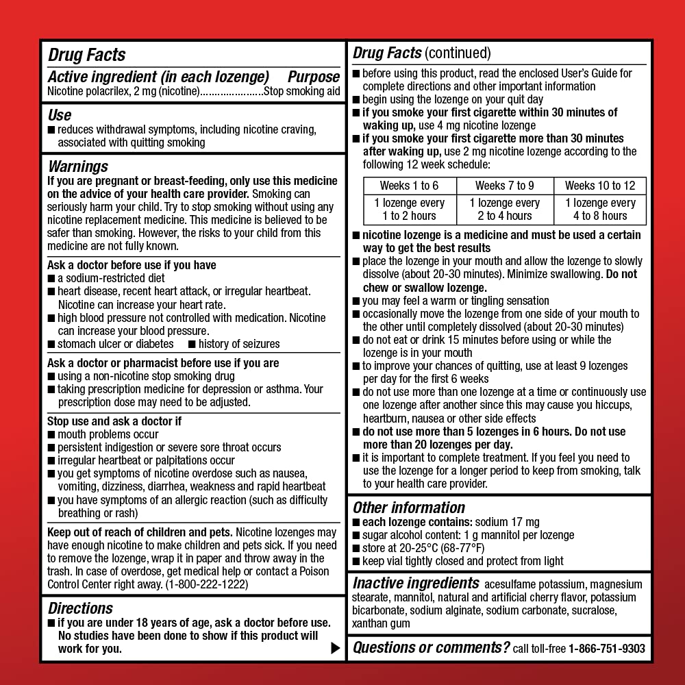 Amazon Basic Care nicotine lozenge cherry container demonstrates discreet, portable quit-aid for travel.