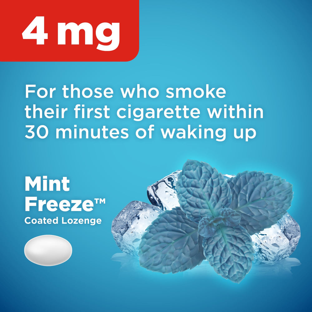 Amazon Basic Care 4 mg nicotine lozenge close-up highlighting mint coating.