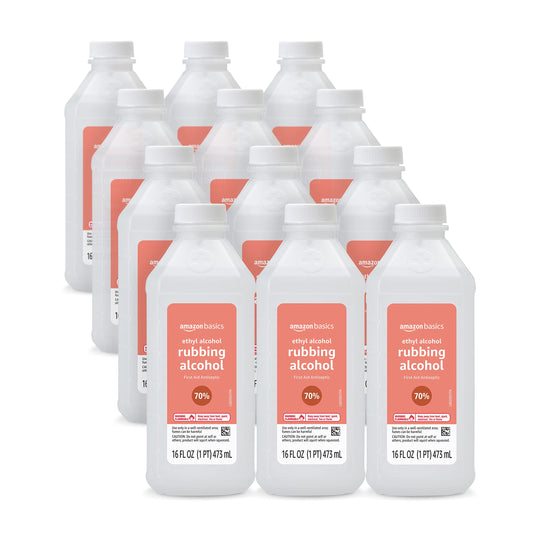 Amazon Basics 70% ethyl rubbing alcohol bottles pack for bulk home first aid