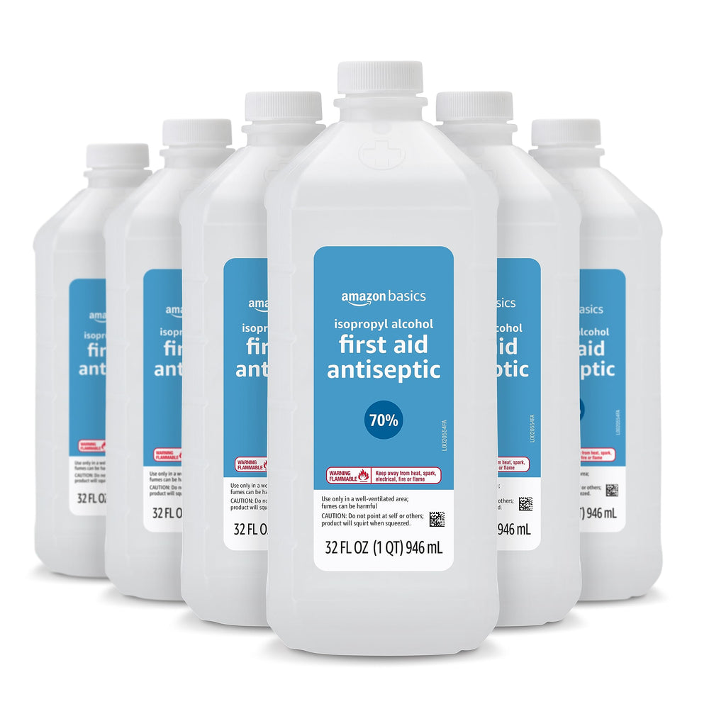 Amazon Basics 70 percent isopropyl alcohol bottle front view for minor wound care.