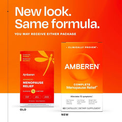 Amberen menopause capsules close-up, small soft gels designed for daily hormone balance