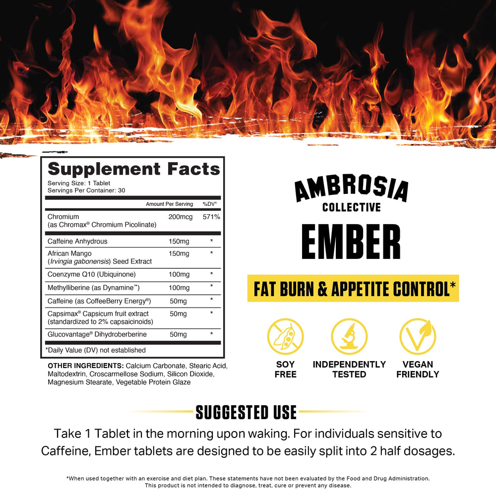 Ambrosia Ember African Mango capsules arranged for weight management use.