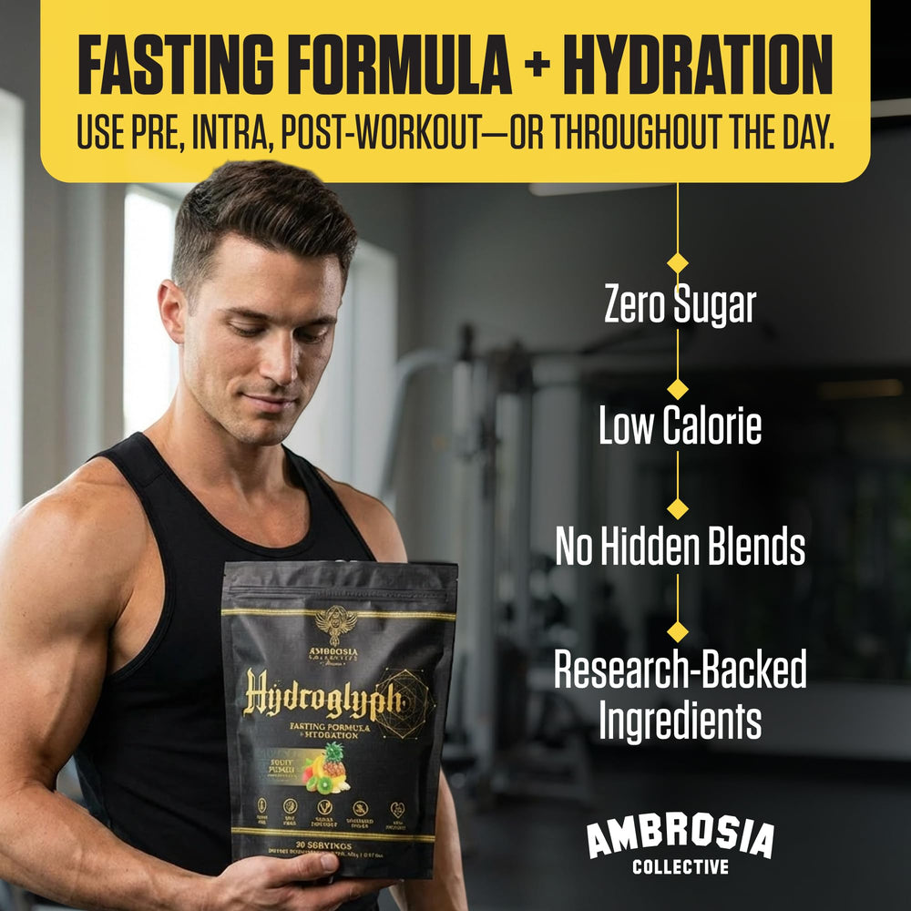 Ambrosia Hydroglyph Strawberry Watermelon tub showcases full electrolyte support for workouts
