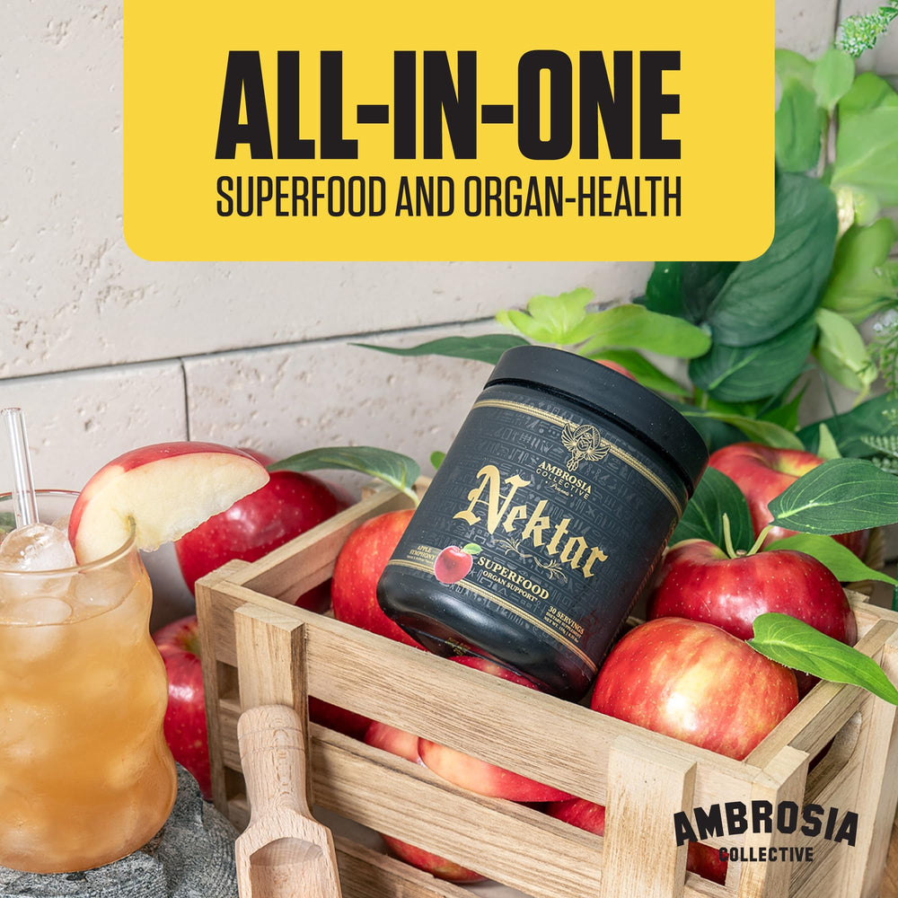 Ambrosia Nektar Apple Symphony in glass supports balanced metabolism