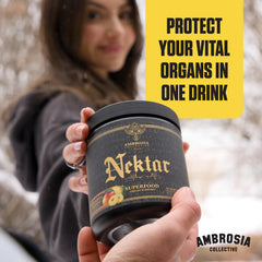 Ambrosia Nektar Apple Symphony powder pouring into water for easy mix