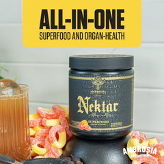 Close-up of Ambrosia Nektar dry powder texture ideal for mixing.