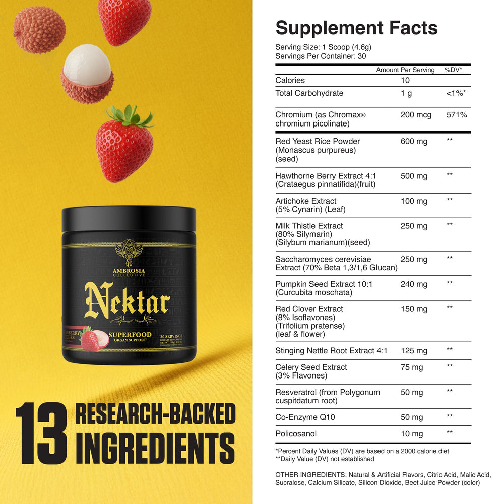 Ambrosia Nektar Strawberry Lychee powder on surface