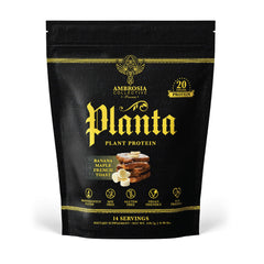 Ambrosia Planta Banana Maple bottle, premium vegan protein for convenient shake meals