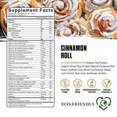 Ambrosia Planta Cinnamon Roll scoop showing 20g protein per serving.