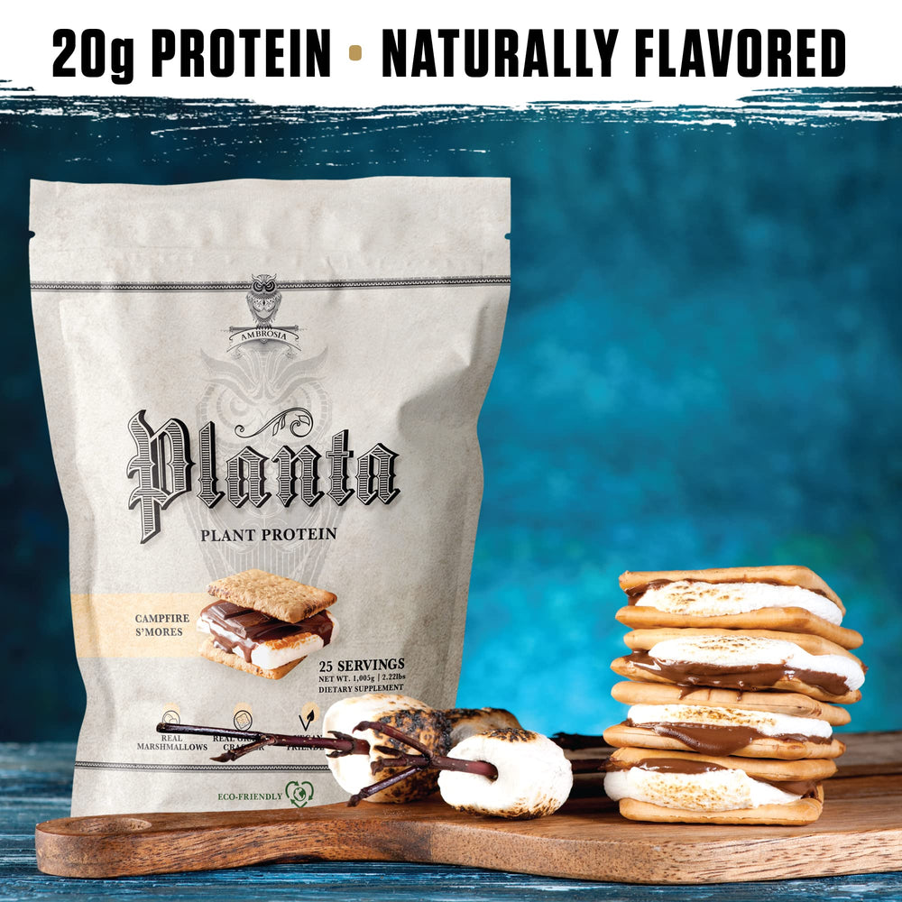 Ambrosia Planta glass displays smooth, dessert-like shakes with water or smoothies.