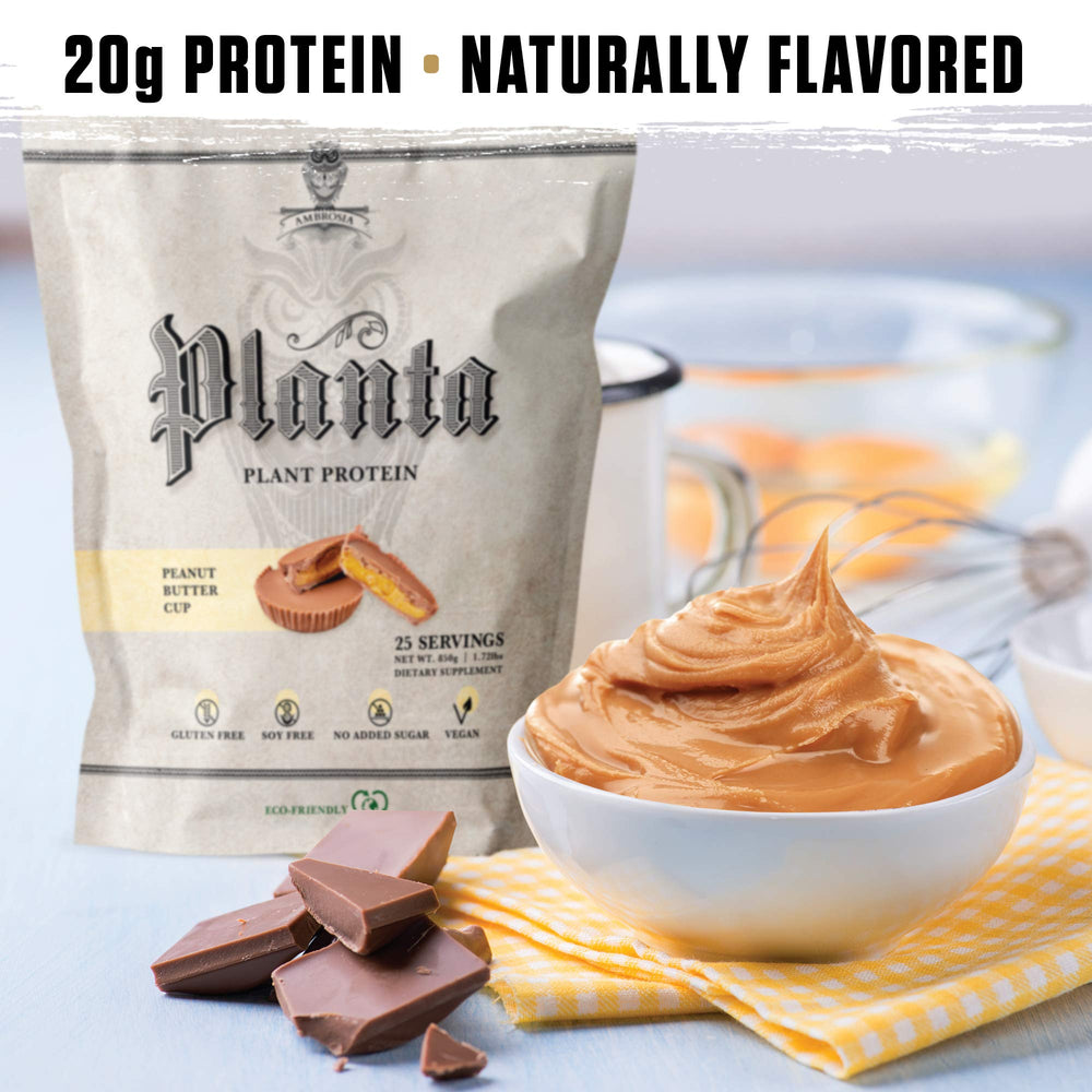 Ambrosia Planta ingredients blend of pea, brown rice, and fermented sunflower proteins.