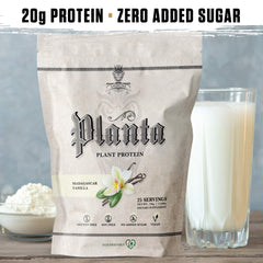 Ambrosia Planta label close-up with clean vegan formula and BSCG certification.