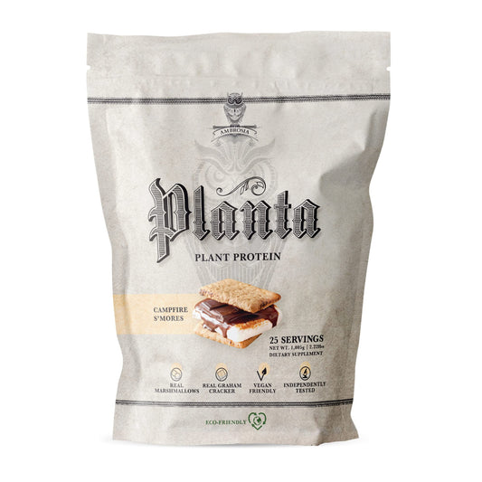 Ambrosia Planta scoop reveals 20g protein per serving for lean fueling.