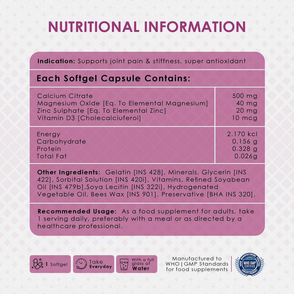 Ambrosial calcium magnesium zinc with d3 label on bottle communicates purity and ingredients.