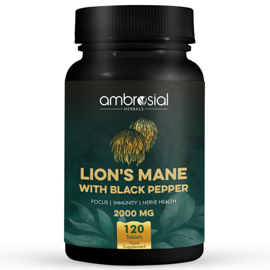 Ambrosial Lions Mane bottle pour shows convenient daily supplementation
