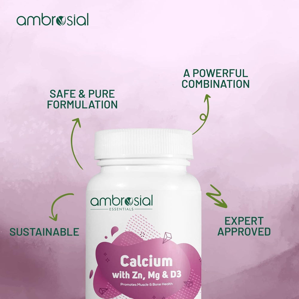 Ambrosial softgels bottle and spoon illustrate portion-friendly daily intake.