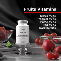 Amen Fruits ingredients overview, highlighting citrus, berries, and polyphenol-rich extracts.