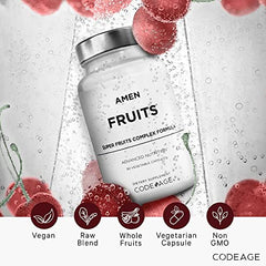 Amen Fruits vegan non-gmo badge, clean label commitment.