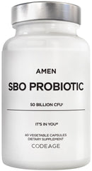Amen SBO Probiotic bottle front displaying 50B CFU per serving for daily balance.
