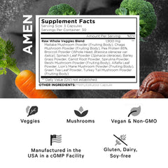 Amen Veggies raw greens inside highlighting plant-based nutrition