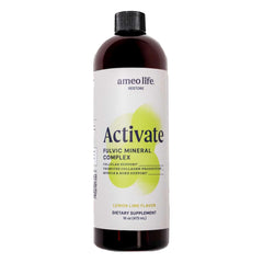 Ameo Life Fulvic Acid & Mineral Complex bottle front view signaling vitality support
