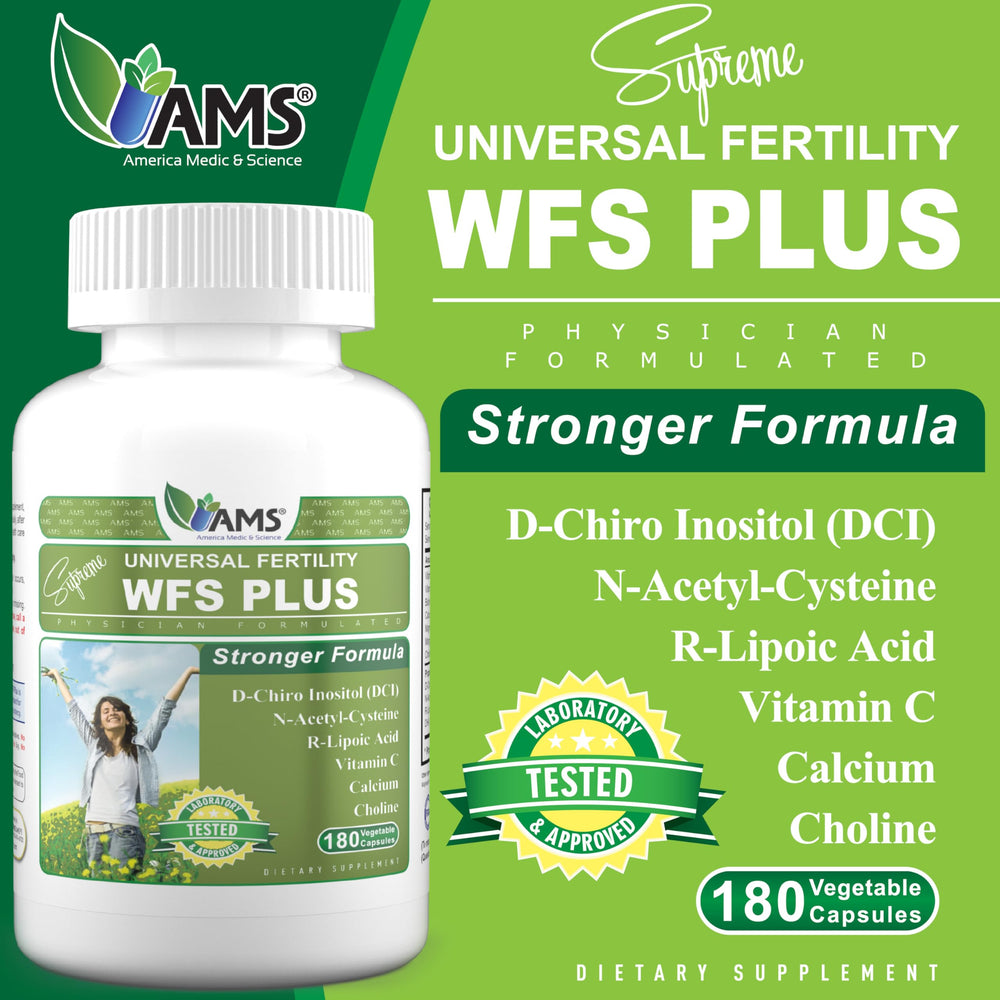 America Medic & Science WFS Plus bottle resting on wood highlights convenient daily supplementation.