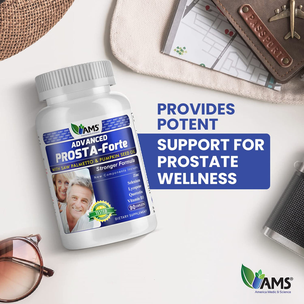 Prosta-Forte label image emphasizes Saw Palmetto and essential ingredients.